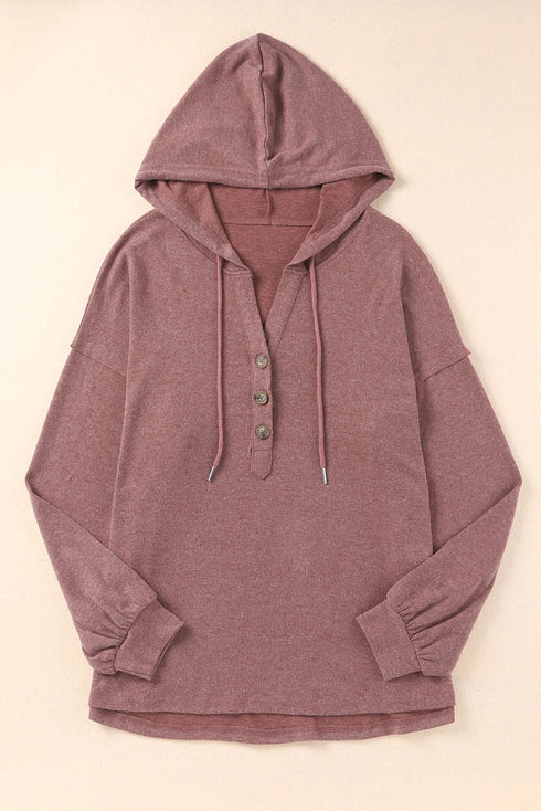 Buttoned High And Low Hem Hoodie