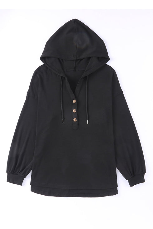 Buttoned High And Low Hem Hoodie