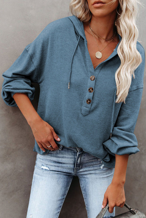 Buttoned High And Low Hem Hoodie
