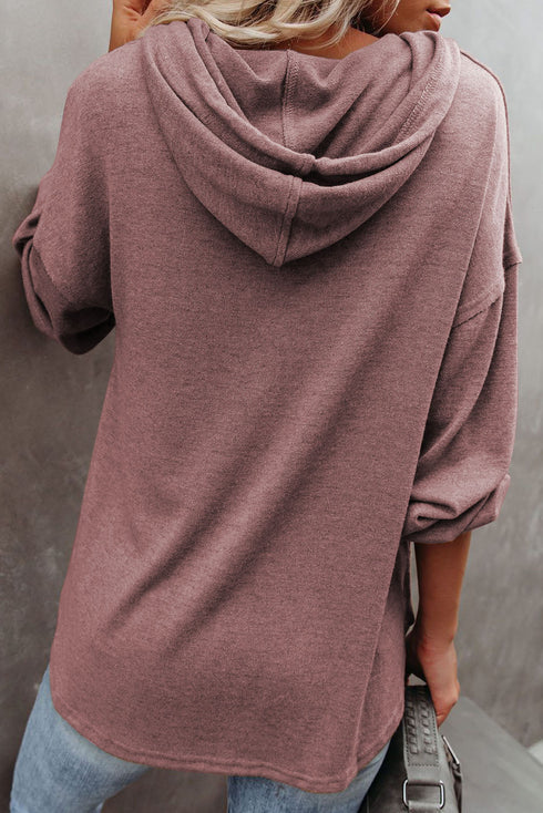 Buttoned High And Low Hem Hoodie