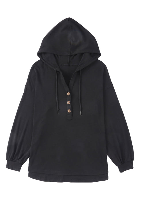 Buttoned High And Low Hem Hoodie