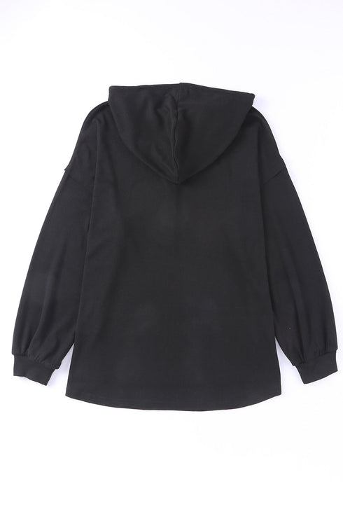 Buttoned High And Low Hem Hoodie