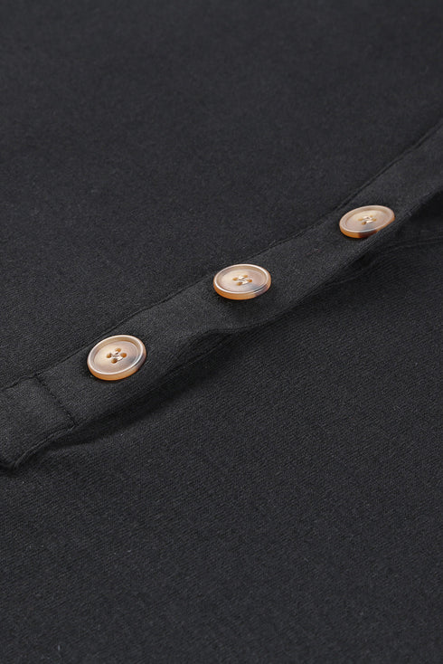 Buttoned High And Low Hem Hoodie