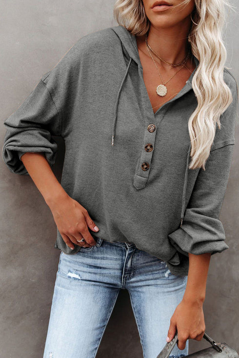 Buttoned High And Low Hem Hoodie