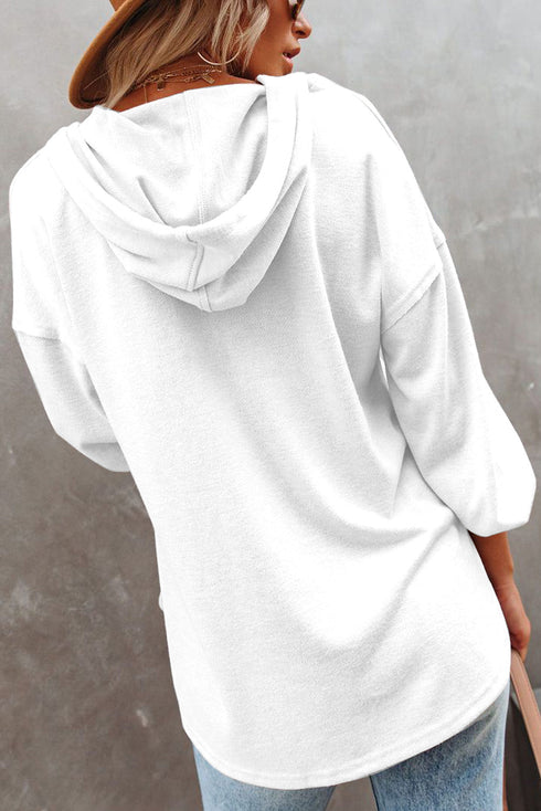Buttoned High And Low Hem Hoodie
