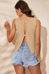 Buttoned Open Back Rib Knit Tank Top