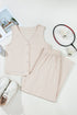 Buttoned V Neck Tank Top Wide Leg Pant Set