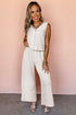 Buttoned V Neck Tank Top Wide Leg Pant Set
