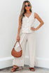 Buttoned V Neck Tank Top Wide Leg Pant Set