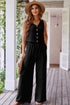 Buttoned Vest Drawstring Wide Leg Pants 2pcs Set