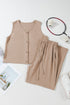 Buttoned Vest Drawstring Wide Leg Pants 2pcs Set