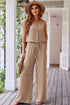 Buttoned Vest Drawstring Wide Leg Pants 2pcs Set