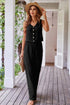 Buttoned Vest Drawstring Wide Leg Pants 2pcs Set