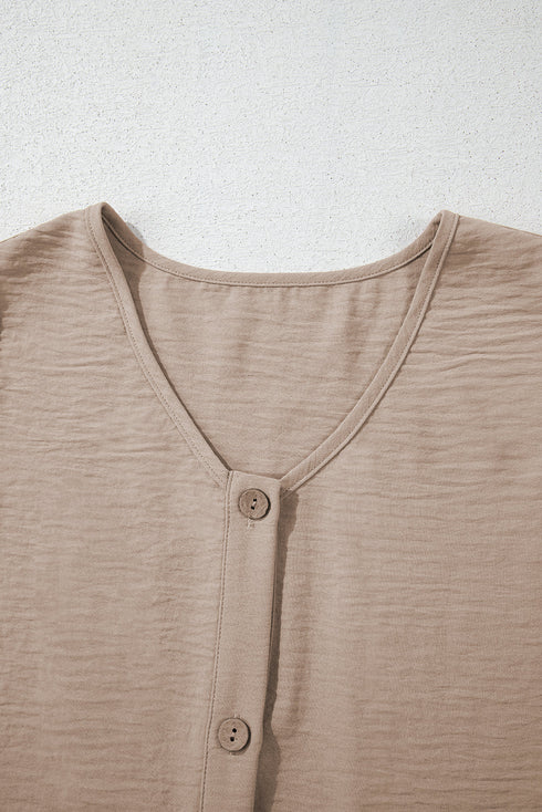 Buttoned Vest Drawstring Wide Leg Pants 2pcs Set