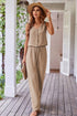 Buttoned Vest Drawstring Wide Leg Pants 2pcs Set