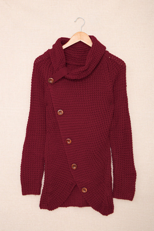 Buttoned Wrap Turtleneck Sweater