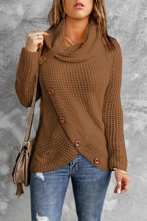 Buttoned Wrap Turtleneck Sweater