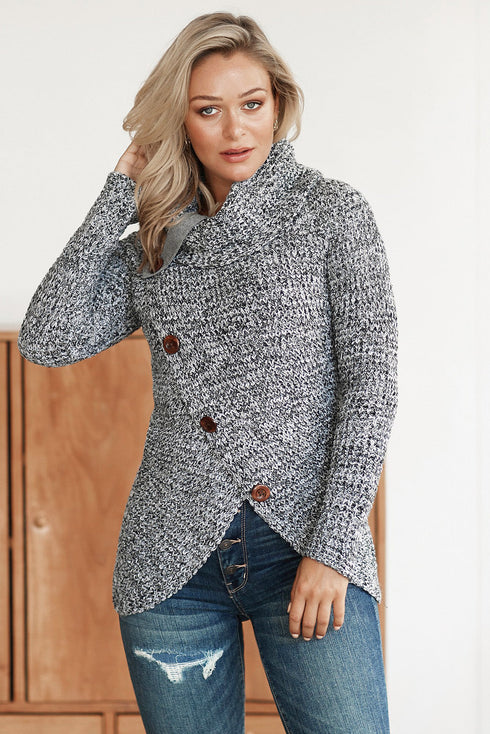Buttoned Wrap Turtleneck Sweater