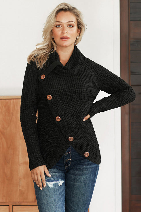 Buttoned Wrap Turtleneck Sweater