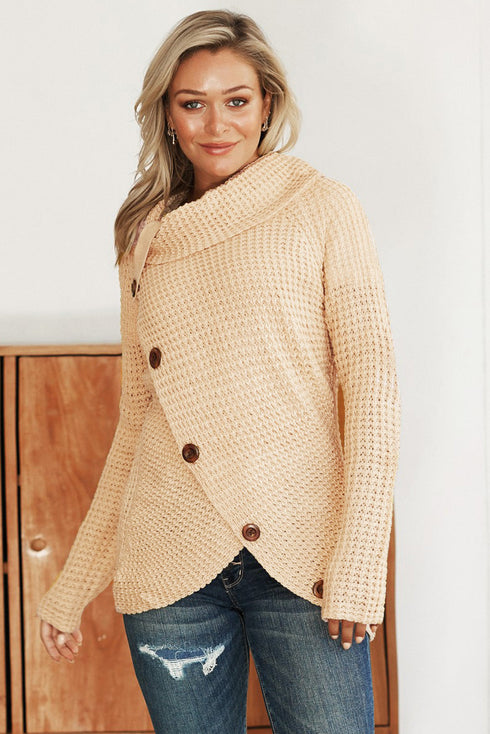 Buttoned Wrap Turtleneck Sweater