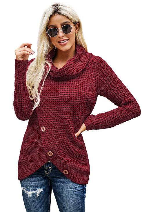 Buttoned Wrap Turtleneck Sweater
