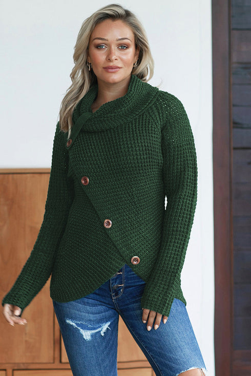 Buttoned Wrap Turtleneck Sweater