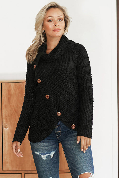 Buttoned Wrap Turtleneck Sweater