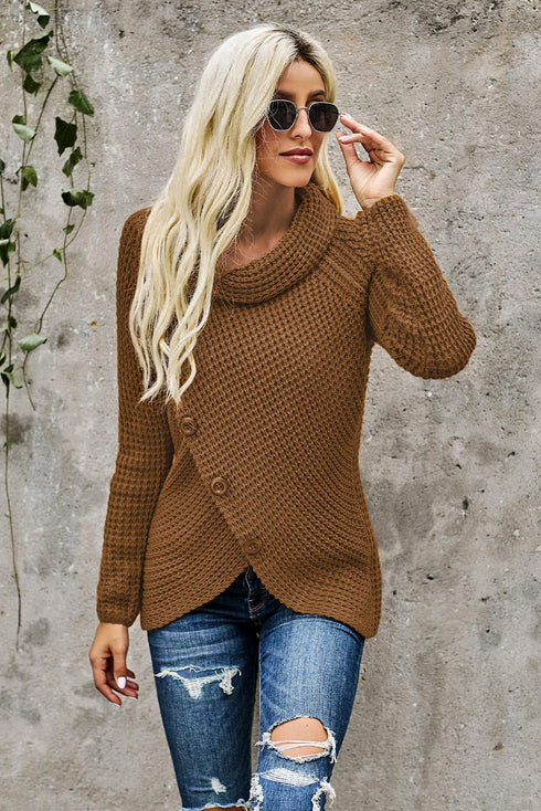 Buttoned Wrap Turtleneck Sweater