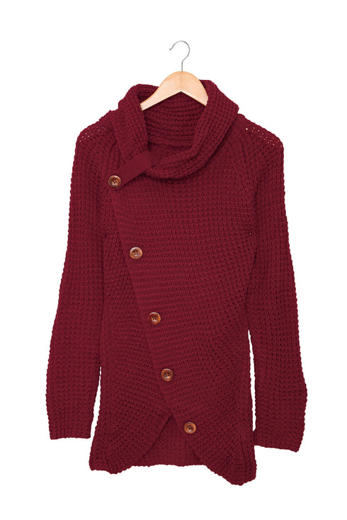 Buttoned Wrap Turtleneck Sweater