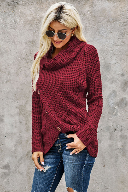 Buttoned Wrap Turtleneck Sweater