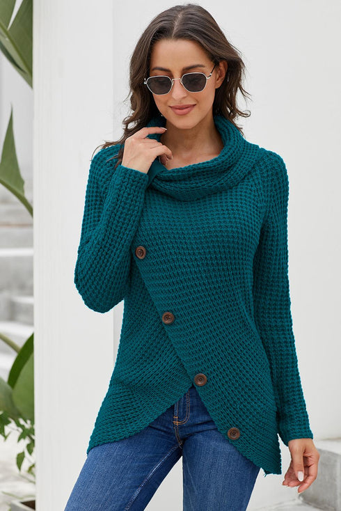 Buttoned Wrap Turtleneck Sweater