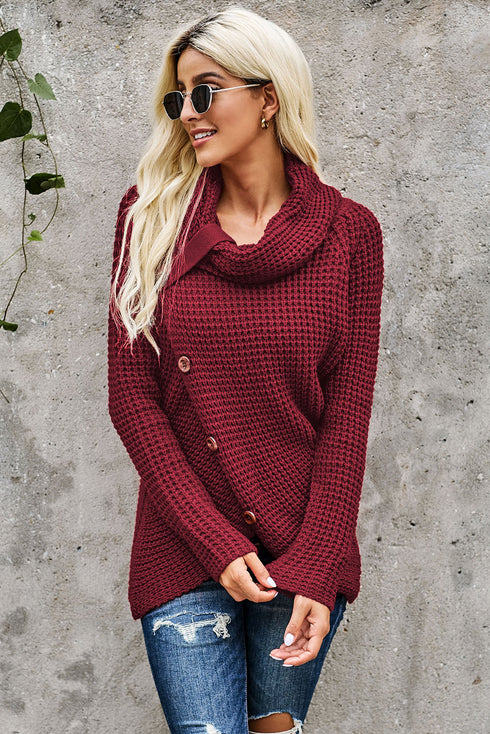 Buttoned Wrap Turtleneck Sweater