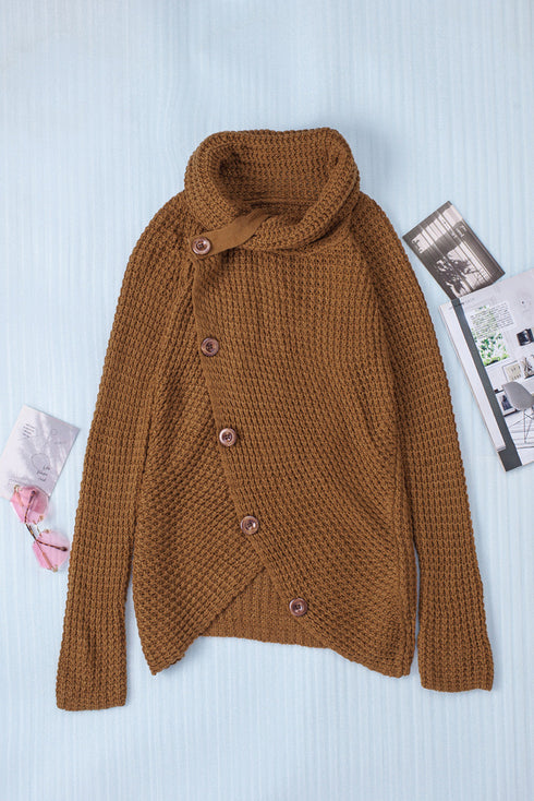 Buttoned Wrap Turtleneck Sweater