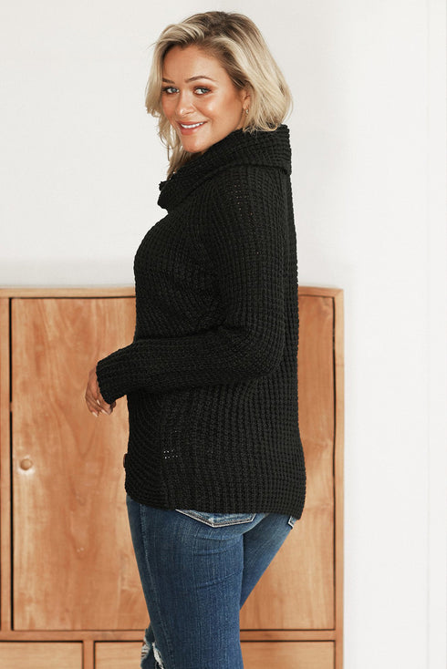 Buttoned Wrap Turtleneck Sweater