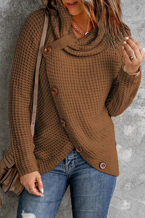 Buttoned Wrap Turtleneck Sweater