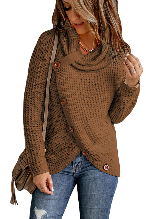 Buttoned Wrap Turtleneck Sweater