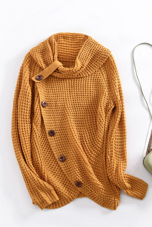 Buttoned Wrap Turtleneck Sweater