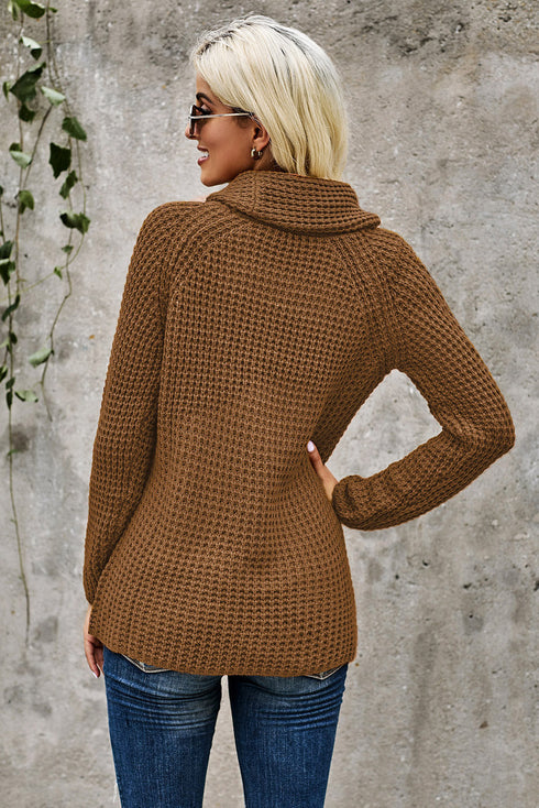 Buttoned Wrap Turtleneck Sweater