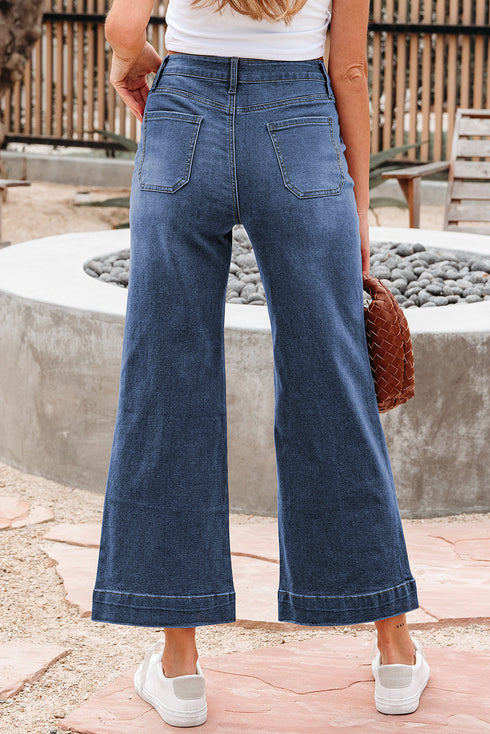 Cropped High Rise Wide Leg Stretch Denim Jeans