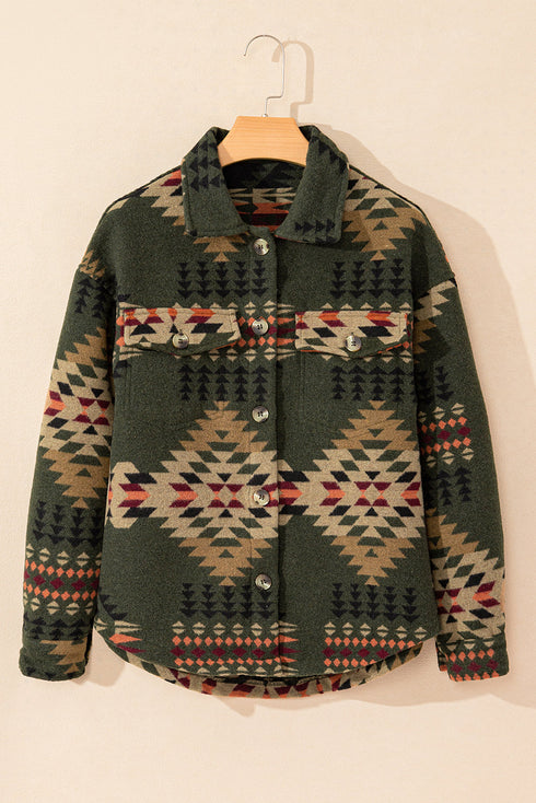 Aztec Print Long Sleeve Flap Pocket Western Jacket
