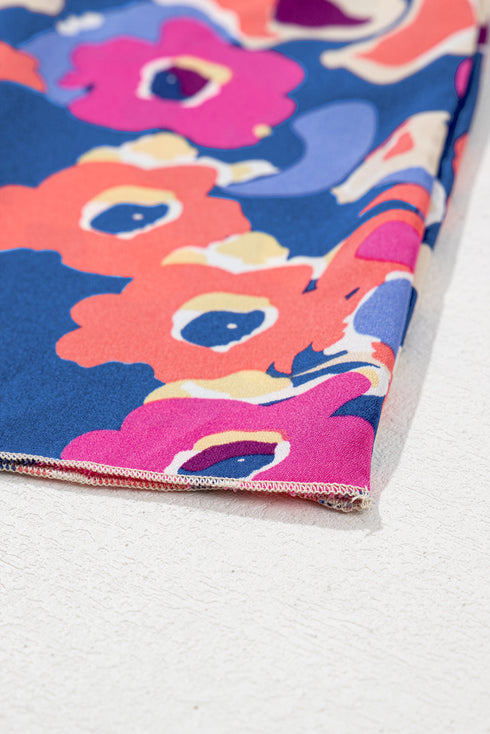 Floral Print Ruffled Three Quarter Sleeve Mini Dress