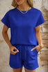 Solid Textured Short Sleeve Active Two Piece Short Set
