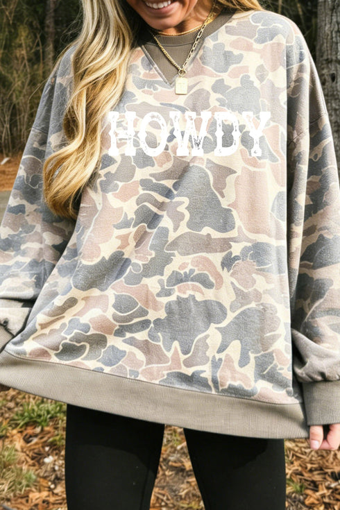 Polyester Howdy Graphic Camo Print Tunic Sweatshirt