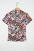 Allover Floral Print Sheer Mesh Short Sleeve Top