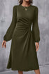 Viscose Polyester Ruched Long Sleeve Midi Dress