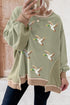 Sequined Mallard Duck Print Waffle Patchwork Graphic Sweatshirt