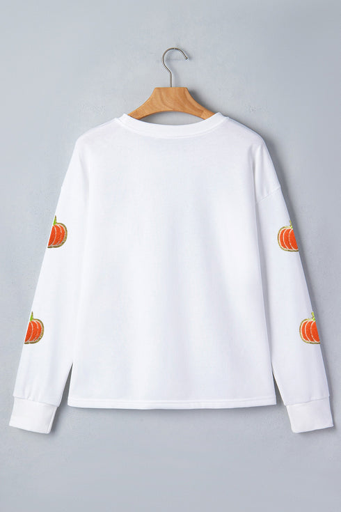 Glitter Chenille Pumpkin Patch Graphic Long Sleeve Tee