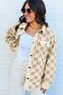 Checkered Corduroy Trim Metal Button Sherpa Jacket