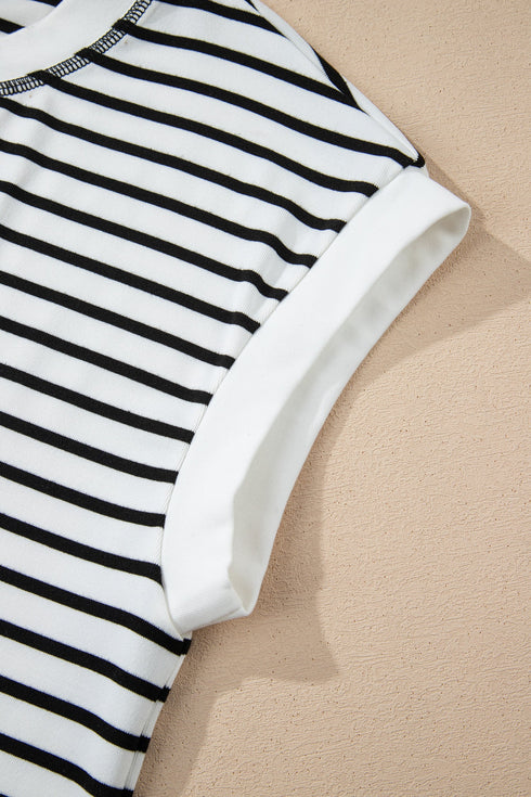 Preppy Striped Half Button Top And Short Set