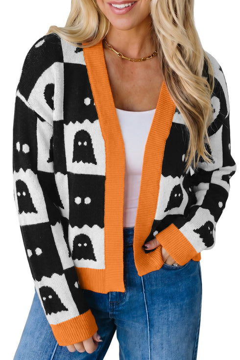 Geometric Ghost Print Drop Shoulder Knit Cardigan